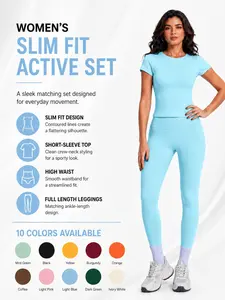 Plain Color High-Intensity Yoga Set, Fitness Activewear, Stretchable Activewear, Fitted Design Activewear, Quick-Dry and Breathable High Waisted Athletic Fitting Pants, Sportswear for All Seasons, Short Sleeve Top and Long Pants, Gym Workout Set