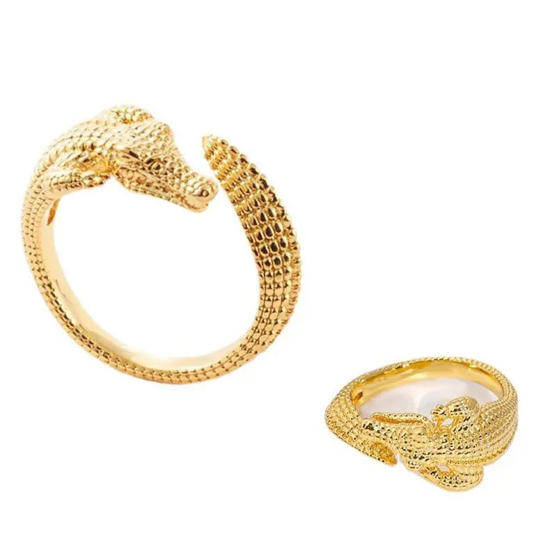 SAlongfang Antique Bronze Boho Chic Adjustable Wild Crocodile Alligator Ring Animal Encircle Ring Wedding Rings Boho Jewelry