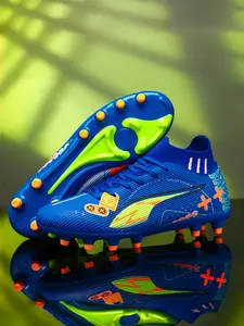 Unisex Couple's Trendy Colorblock Football Boots - Text Print Design, Professional Studded Sole for Grip, For Football Sports & Street Fashion, Comfortable Cushioning