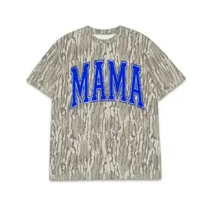 MAMA Camo Graphic T Shirt Hoodie Sweatshirt, Bold Varsity Letter Print, Unisex Streetwear Camouflage Top for Moms, Daily Casual Wear