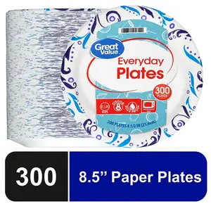 9 in 300 Count Everyday Strong Soak Proof, Microwave Safe, Disposable Paper Plates
