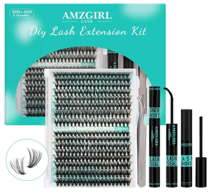 Lash Extension Kit 320Pcs,DIY Individual Lashes Clusters Kit,Lash Bond And Seal,Lash Remover For Eyelashes Extensions,Lash Applicator Tool For False Eyelash Cluster Kit At Home(3040D,D-Mix9-16mm Kit)