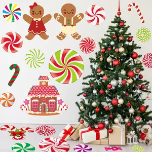 Christmas Decorations, Christmas Wall Decals Decor Floor Stickers Candy Cane Stickers Xmas Candyland Gingerbread Peppermint Decor for Xmas Home Office Party