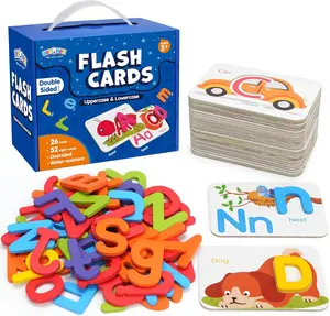 BenBen Alphabet Flash Cards 52 Wooden Letters 26 Double-Sided Grooved Cards Montessori ABC Learning Toys for Kids Ages 2-5 Preschool Activities Matching Game Puzzles