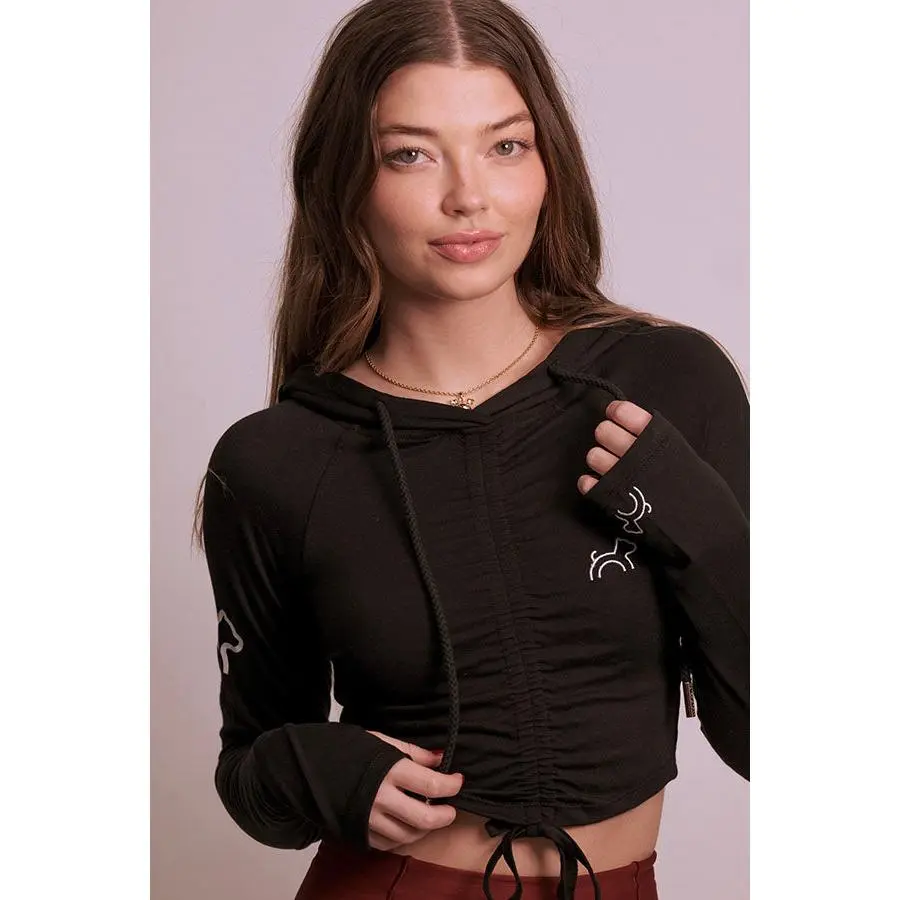 Cloud Haven Signature Ruched Logo Hoodie in Black