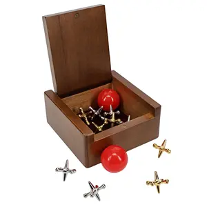 WE Games Old-Fashioned Metal Jacks in Walnut Wooden Box