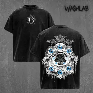 Retro Gojo Satoru Six Eyes - Jujutsu Kaisen Execution Culling Game The Movie Graphic Tee Washed – Double Sided Print Oversized Acid-Washed Heavyweight Cotton T-Shirt – Unisex Anime Tee, Perfect Gift for Anime Fans and Lovers Menswear Tops