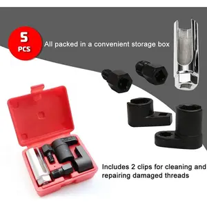 5pcs Oxygen Sensor Wrench Kit for Automotive O2 Socket Removal Install Offset Vacuum Sensor Socket Thread Chaser Tool