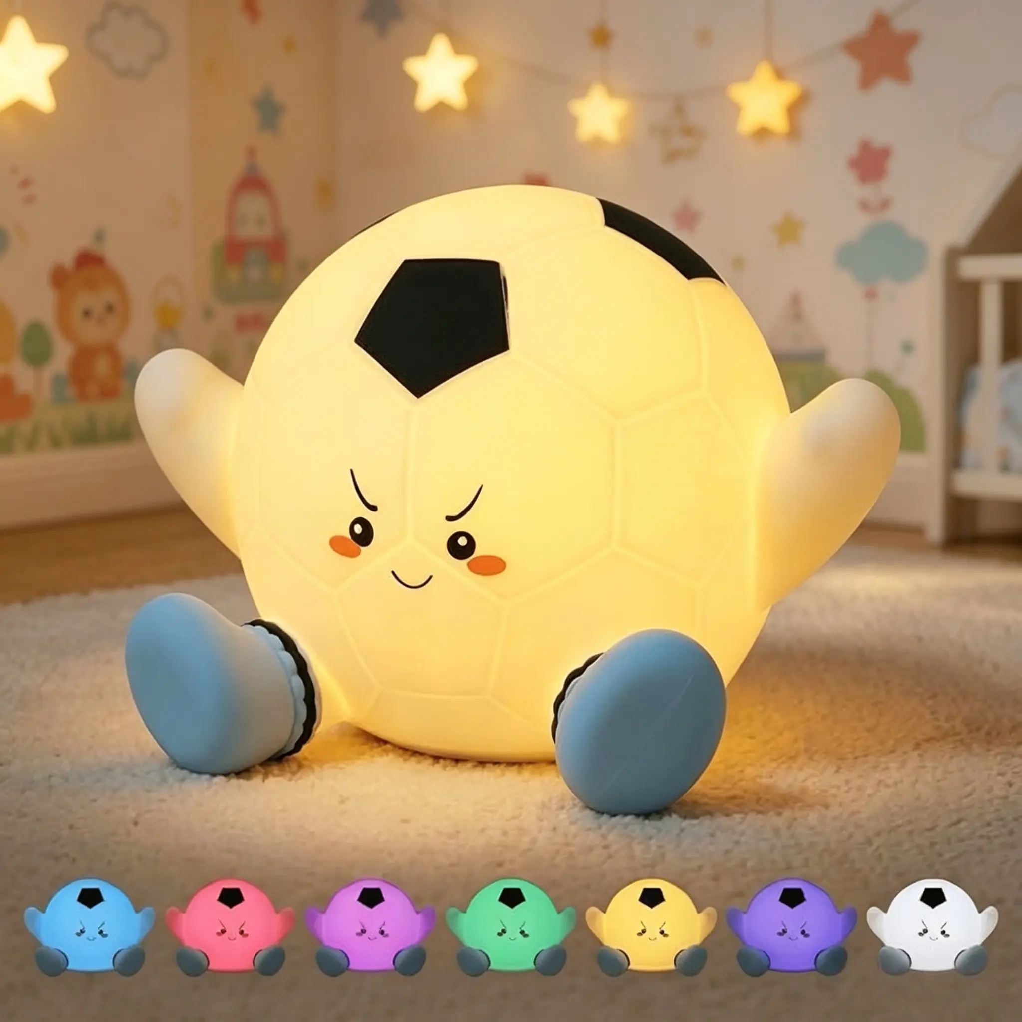 Cartoon Soccer Ball Themed Rechargeable Light - Soft Rubber Silicone Strip, Timer Function, 7-Color Dimmable LED, Portable Festive Room Decor, Boys' Birthdays Gift