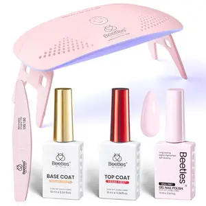 Beetles 10ML HEMA-Free Gel Nail Polish Kit with U V Light,  Light Pink Gel Polish Set DIY Home Salon Portable Manicure Kit with Base &Top Nail File Coat Soak Off Gifts for Women