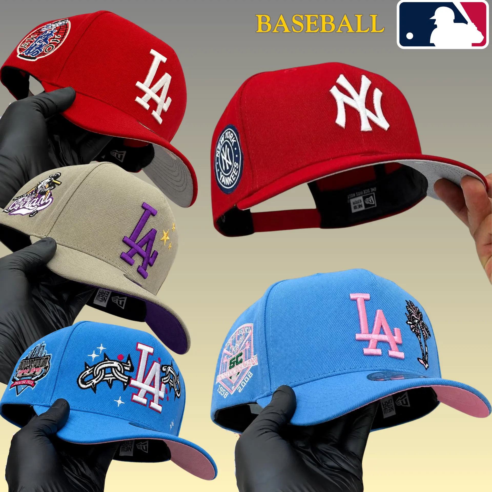 MLB New Era LA Dodgers NY Yankees 59FIFTY 9FIFTY Baseball Cap – Premium Snapback Hat for Men Women, Adjustable Flat Brim Design, Raised Embroidered Team Logo, Breathable Unisex Streetwear, Everyday Casual Sports Fashion, USA Trend 2026