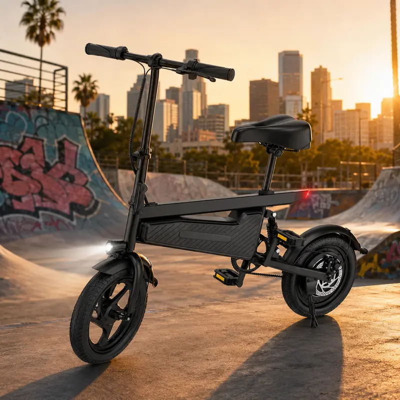 Foldable Electric Scooter with Seat for Adults - 5.2Ah/9Ah Battery Options, LED Display, Bright Light System, Compact Design for Daily Commute, E-Biking, Urban Ride (Portable Bike for Cycling Sports & Outdoor Recreation)