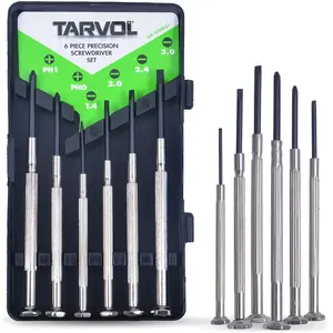 Precision Screwdriver Set (Set of 6 with Case) Flathead & Philips in 6 Different Sizes - Perfect Mini Screwdriver Bits for Jewelry Repair, Watch Repair, and More