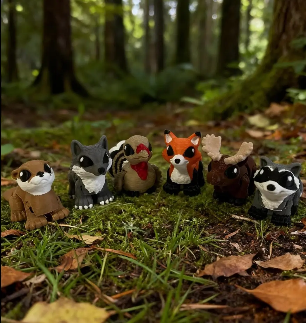 Miniature Woodland Animal Bundle - Fox, Raccoon, Wolf, Moose, River Otter & Turkey | Forest Animal Collectible Set