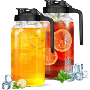 2Pack Glass Pitcher - 64 OZ Mason Jar Glass Jug Breast milk Containers, Wide Mouth,Airtight & Leakproof Pitcher with Pour Spout Lids for Water, Juice, Milk, Tea, Iced Coffee