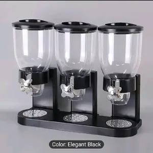 Elegant Black Cereal Dispenser - 3 Compartment Glass Storage Container with Easy Pour Spouts for Kitchen Use