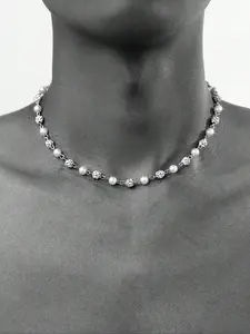 Punk Style Imitation Pearl & Diamond Necklace, Unisex Party Jewelry, Perfect Birthday Gift, Fashionable All-Season Accessory