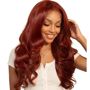 【LIVE NEW IN】Unice 7x5 200% Reddish Brown Body Wave Wigs with Face-Framing Layers Salon Blowout Style Human Hair Wigs with Drawrstring