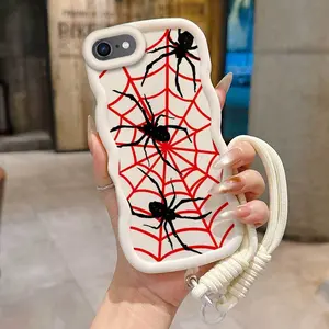 1 Piece Red spider web Suitable For iPhone 16E Flexible Elegant Protective And Lanyard 16E Edition Phone Case Cover Ideal For Outdoor Protection
