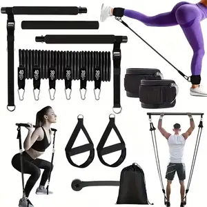 Pilates Bar Set with 6 Resistance Bands, Multi-Functional Fitness Puller, Yoga Exercise Equipment, Home Pilates Training Gear, Stretch Trainer