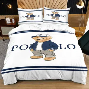 Bear pattern duvet cover set, including 1 duvet cover and 1 or 2 pillowcases, without a core or pillow, suitable for bedroom or dormitory bedding set, suitable for children or adults to decorate gifts, Bedding Gift For Kids, Soft Bedding