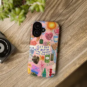 Colorful Motivational Collage Tough Phone Case with Positive Quotes and Fun Stickers, Collage Phonecover, Gift for him for her