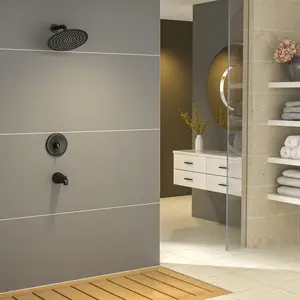 Sarlai Wall Mount Shower Faucet Set, Wall Mount Tub Spout Shower Kit with Tub Spout Pre-Buried Valve, 10 Inch Round Rain Shower Head System