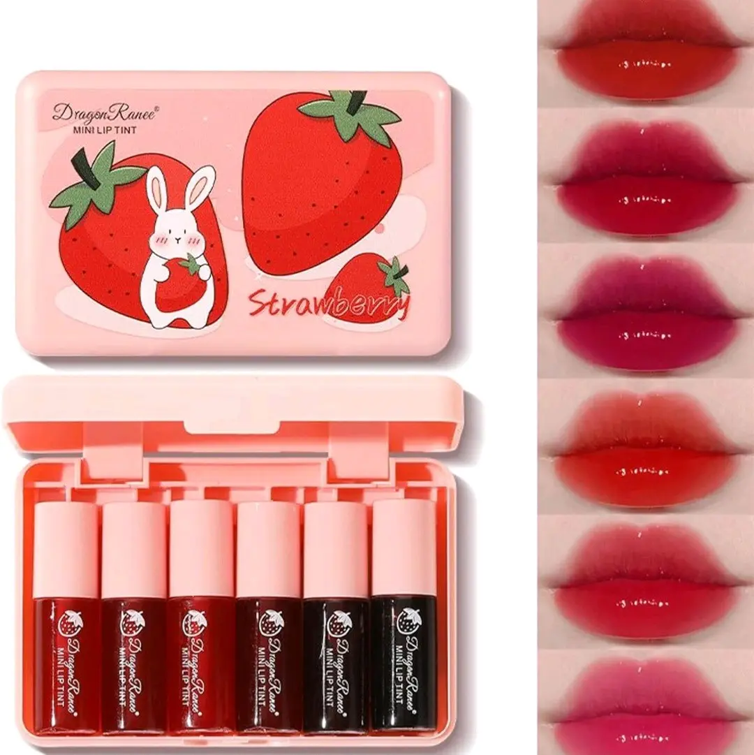Juego de Tintes de Labios Hidratantes de 6 Colores, Pigmentación Intensa, Larga Duración, Vegano y Libre de Crueldad, Apto para todo tipo de piel.