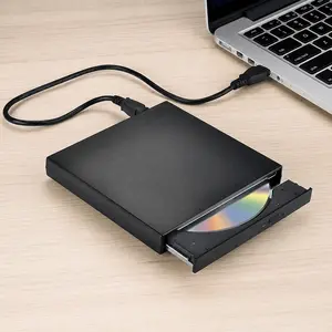 Portable External DVD CD Drive Burner Writer for Laptop, USB 3.0 Optical Disk Reader with Dual Cables, Plug & Play for Windows Mac, DVD CD Duplication, Music CD Creation, Data Backup