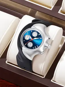 Personality Alien Irregular Shape Chronograph Men‘s Watch Metal&Silicone Trendy Texture, Functional Sub-Dials, Combining Unique Design And Practicality, An Eye-Catching Wristwear Piece For Fashion-Forward Individuals, Irregular Shaped Watch