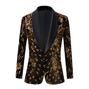 Men Colorful Velvet Shiny Sequins Suit Lapel Slim Fit Stylish Blazer Jacket Dress Suit Costume Homme Stage Clothes