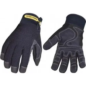 Synthetic Suede Work Gloves, Size L (9), Uncoated Full-Fingered, Black, Hook-and-Loop Cuff, Waterproof Cold Protection, For Mechanics, Paired 03-3450-80-L