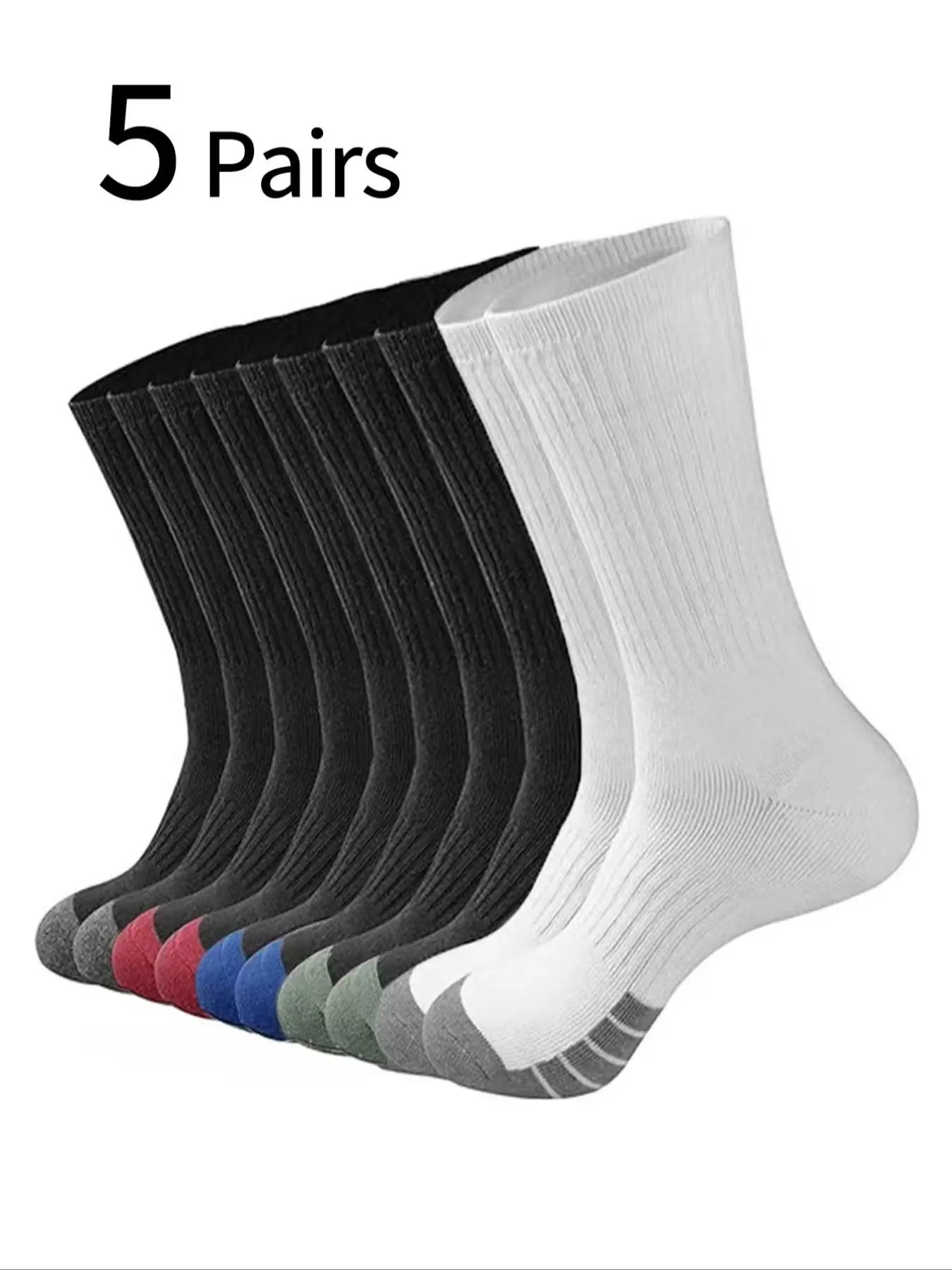 5 Pairs Men's Sports Crew Socks, Athletic Socks, Sports Fit Socks, Fall Winter Long Socks, Running High Top Socks, Basketball Socks, Daily Wear, Outdoor Activities