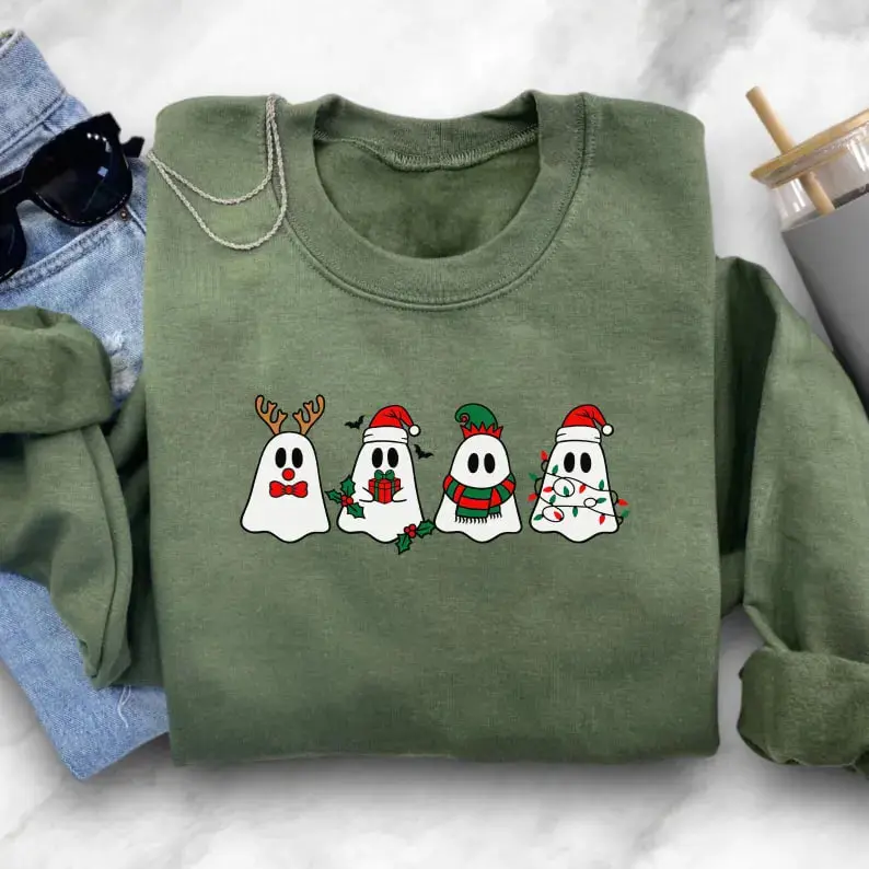 Christmas Ghosts Crewneck Sweatshirt, Ghost Sweatshirt, Spooky Christmas Sweatshirt, Cute Halloween Christmas Mashup Sweatshirt