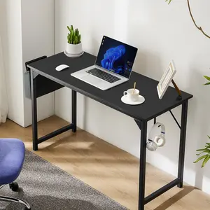SweetFurniture S - Office Small Computer Desk, Writing Study Work Desk with Storage Bag & Iron Hook Wooden Desk Modern Simple Style Home Bedroom Table
