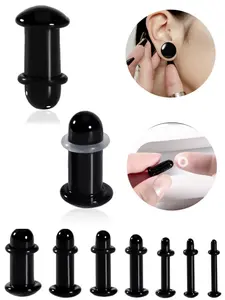 vanku 2pcs 12-16mm Glass Ear Gauges Stretching Kit, Short Taper Expander, Casual Daily Wear, Simple Fashion Body Piercing Jewelry