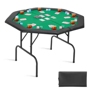 Summervibes VEVOR Foldable Poker Table, 8 Player 48 in Folding Casino Leisure Table with Padded Rails Cup Holders, Octagonal Portable Game Tables with Felt Metal Legs, for Texas Hold'em Game and Blackjack