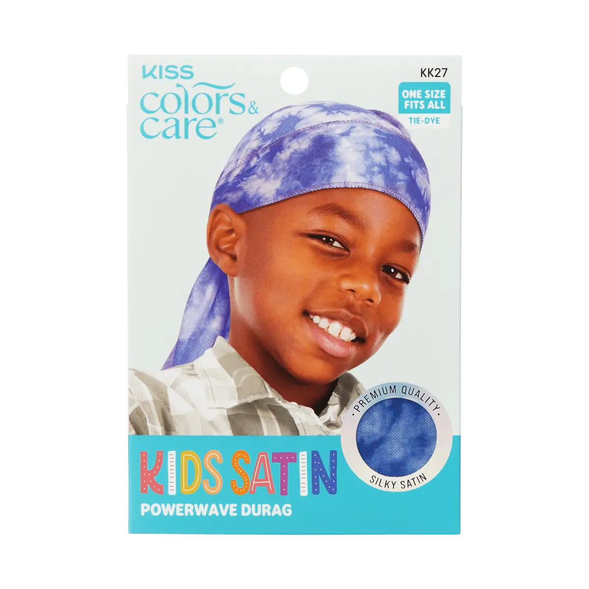 Kiss Colors & Care Kids Satin Premium Silky Powerwave Durag - Tie-Dye | Silk Durag, Wave Cap, One Size, Hair Accessories