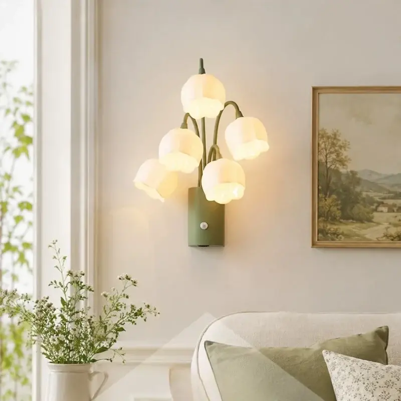 Smart Sensor Tulip Wall Sconce, Rechargeable, Megnetic Install Wall Lights, Battery Powered Wireless Wall Lamp