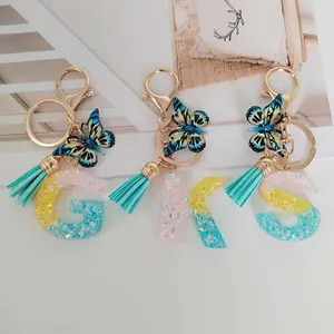 Tasseled Butterfly Pendant Keychain, Curved Print Design, Three-Color Star Charm Sequin Resin, Personalized Initials Available, Trendy Cute Keychain, Stylish Keychain