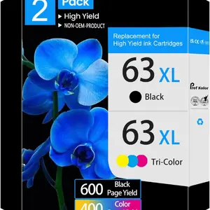63XL 63 Ink Cartridges | Work for HP Ink 63 Black and Tri-Color 2-Pack