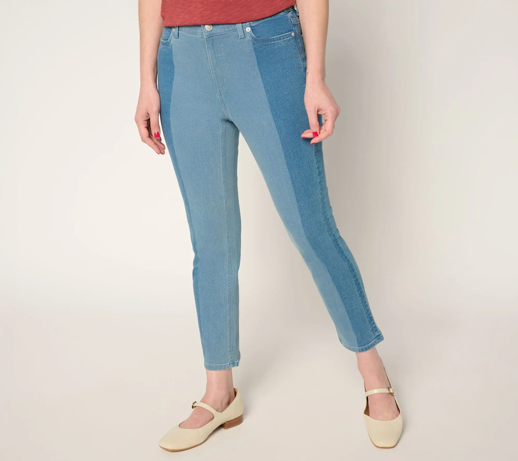 Denim & Co. Regular Indigo Classic Stretch Two Tone Ankle Jean