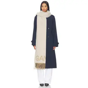 Ganni Fringed Wool Scarf in Egret