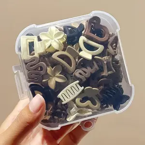 Cute Beige Female Flower Acrylic Small Hair Clips Mixed Pack (5/10/20/30pcs) - Girl Fashion Hair Accessories for Cute Hairstyles, Daily Use, Flower Hair Clips
