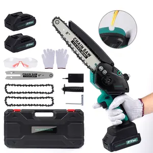 NICEGREEN 8" Mini Chainsaw, 21V Cordless Wood Cutter with 2 Batteries & 6" Saw Plate, Blue