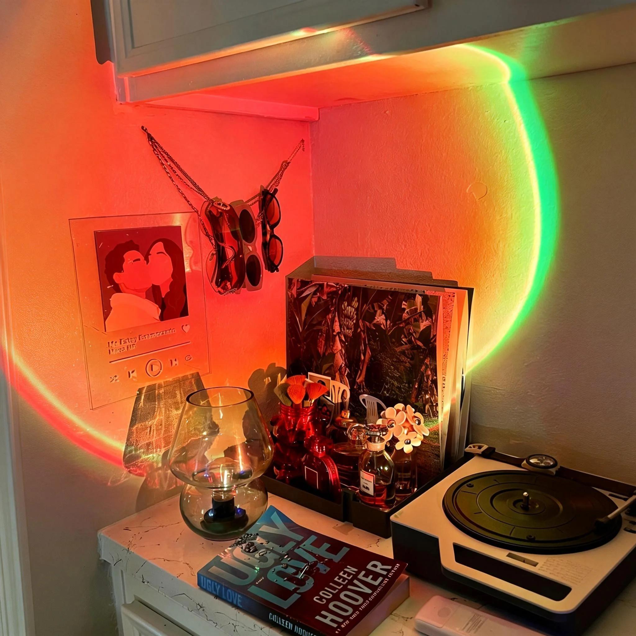 Fall Sunset Lamp Projector Light 180° Adjustable Sunset Mood Lamp, 4 Modes, Remote Control RGB Ambient Night Light for Bedroom, Gaming Room, Live Streaming Photography & Parties Home Wall Decor Party Led Lighted Gift Led Multi Multifunction Rgb Colors