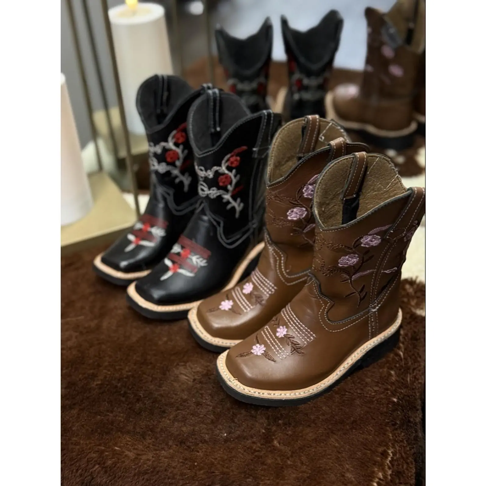 Girls Cowgirl Boots Leather Made in Mexico with Floral Embroidery