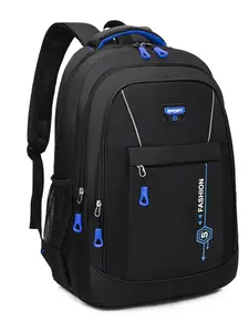 Blue Colorblock Sports Backpack, Durable Backpack, Trendy Backpack, Large Capacity Student Bag, Multi-Layer Business Laptop Bag, Reflective Straps, Breathable Mesh Shoulder Strap