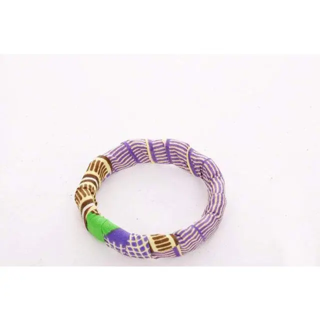 Purple Biege Green African Print Bangle-DPBGS0097A