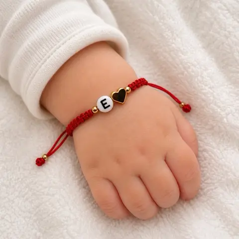 Adjustable Red String Bracelet with Initial & Heart Charm – Love & Protection